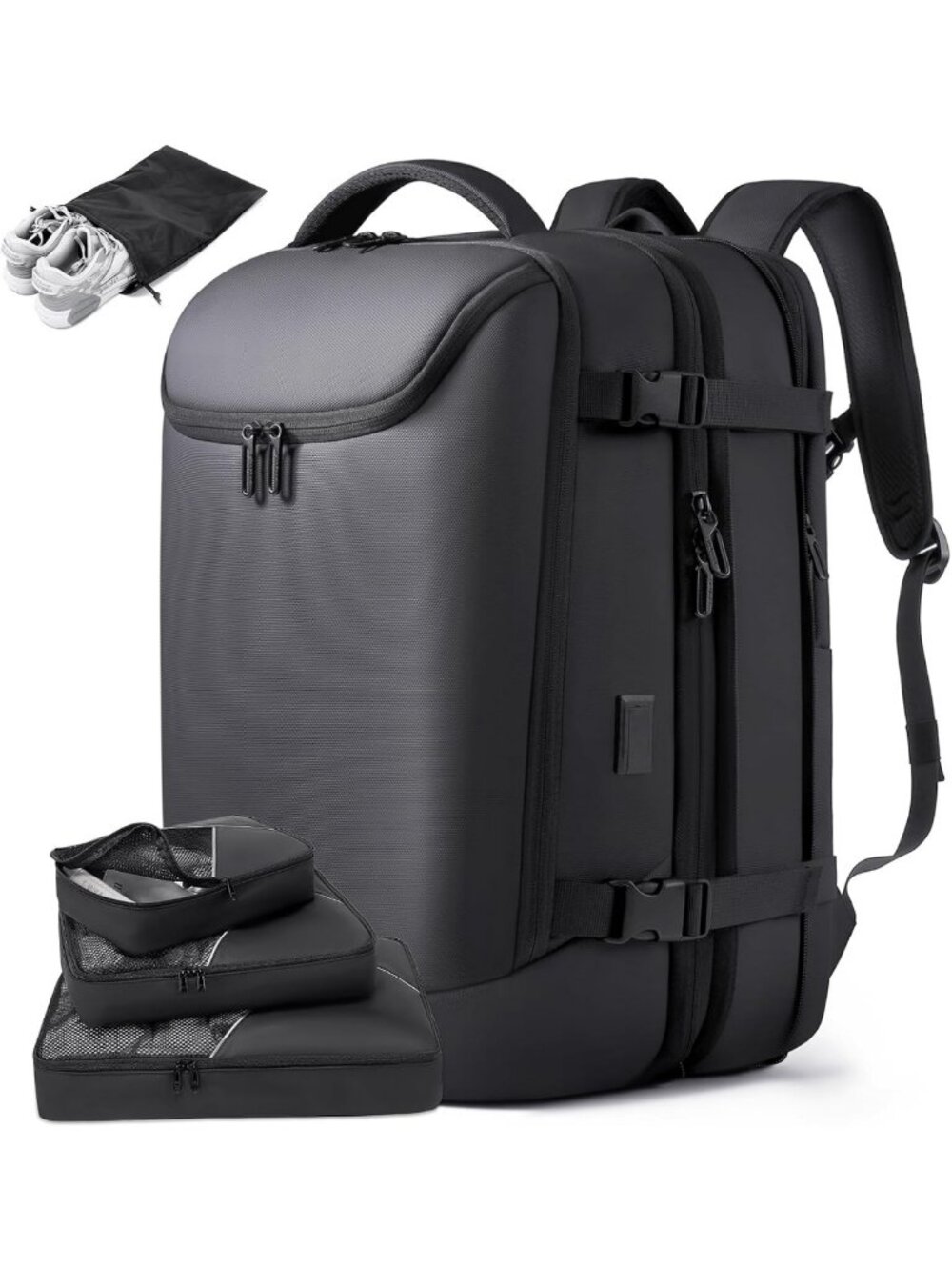 Expandable 50L Travel Backpack with 3 Packing Cubes, Fits 17.3" Laptop, Airline